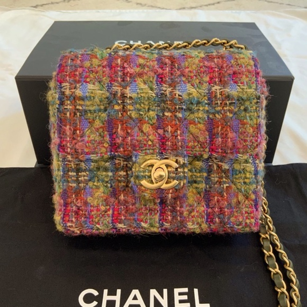 Chanel Quilted Tweed Mini Classic Square Single Flap Bag